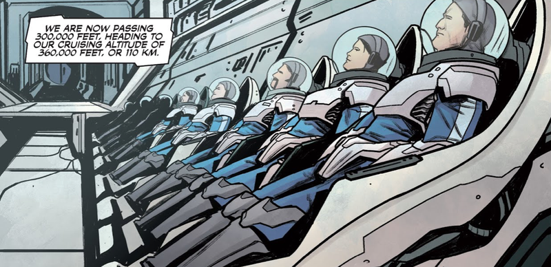 A group of soon-to-be astronauts preparing to leave Earth’s atmosphere.